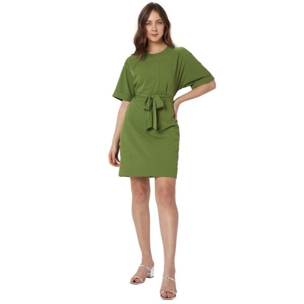 Solid Polyester Round Neck Women's Mini Dress - Image 4