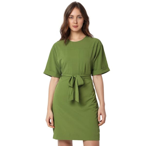 Solid Polyester Round Neck Women's Mini Dress