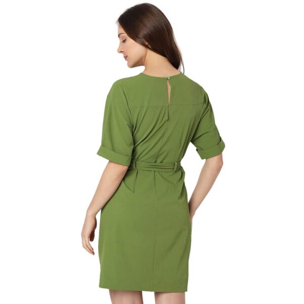 Solid Polyester Round Neck Women's Mini Dress - Image 2