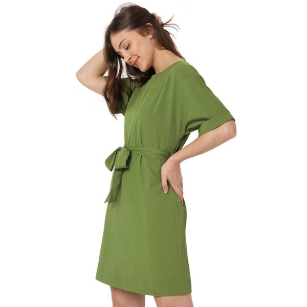 Solid Polyester Round Neck Women's Mini Dress - Image 3