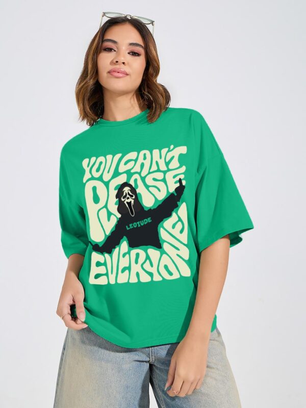 Oversized Half Sleeve Tshirt for Women, Round Neck Longline Printed Drop Shoulder T-Shirt (Color Rama Green) - Image 5