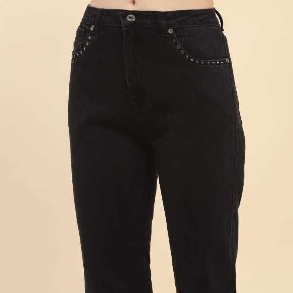 Camla Barcelona Embellished Black Straight Fit Jeans - Image 4