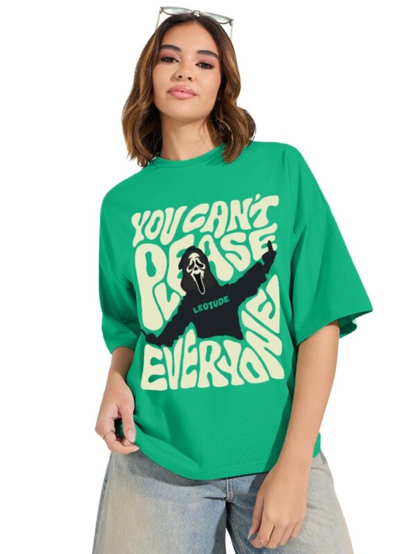 Oversized Half Sleeve Tshirt for Women, Round Neck Longline Printed Drop Shoulder T-Shirt (Color Rama Green)