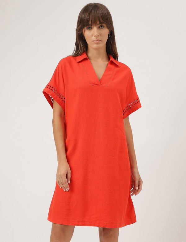 Women's Linen Fit and Flare Midi Dress - Image 3