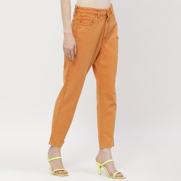 Solid Orange Mom Fit Jeans - Image 3