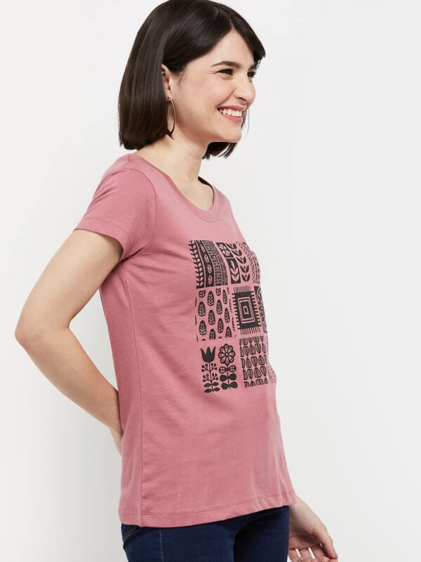 Regular Fit Women Printed Round Neck T-Shirt - Image 3