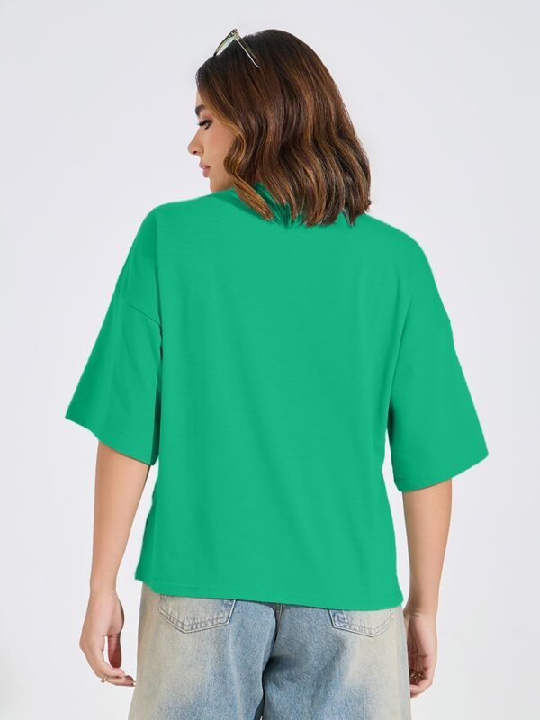 Oversized Half Sleeve Tshirt for Women, Round Neck Longline Printed Drop Shoulder T-Shirt (Color Rama Green) - Image 2