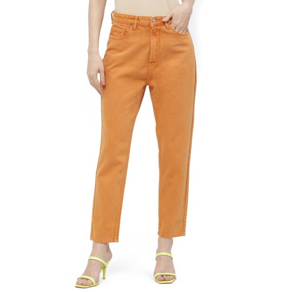 Solid Orange Mom Fit Jeans