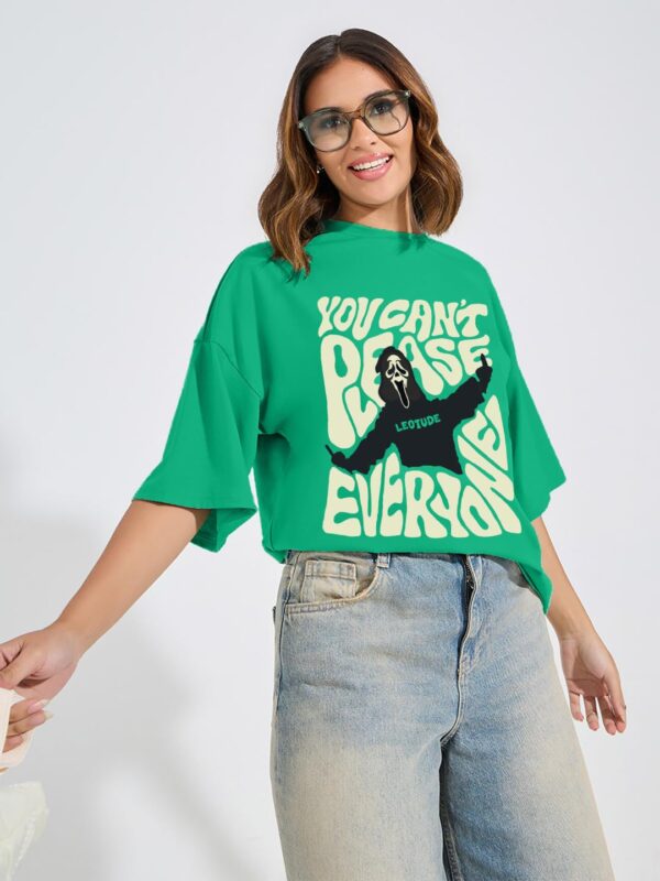 Oversized Half Sleeve Tshirt for Women, Round Neck Longline Printed Drop Shoulder T-Shirt (Color Rama Green) - Image 4