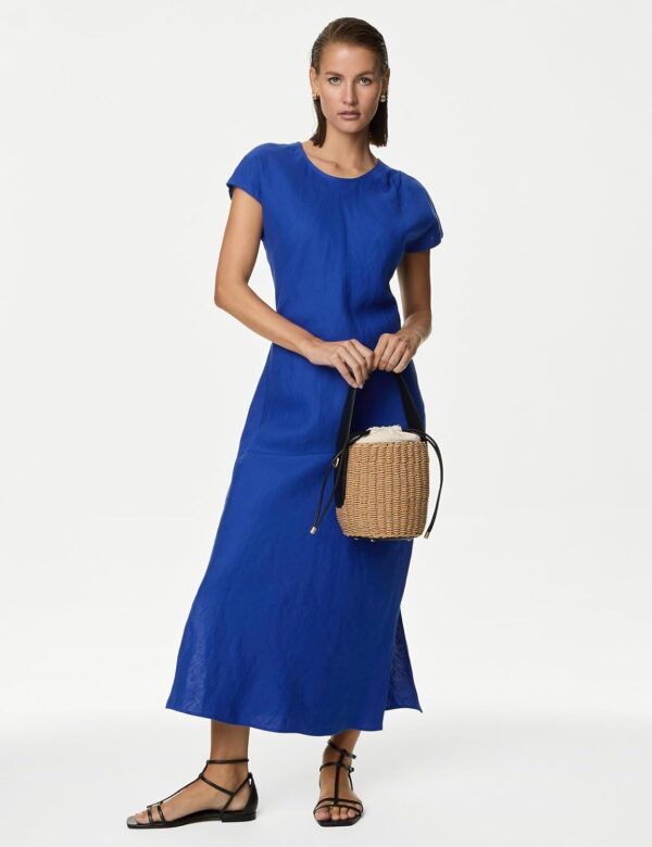 Women's Linen Modern Below The Knee Dress