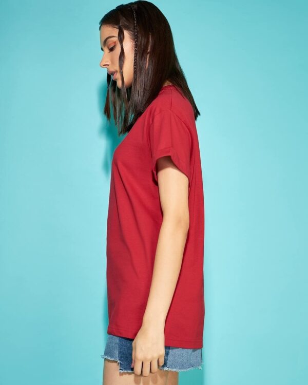 Women's Solid Relaxed Fit T-Shirt - Image 3