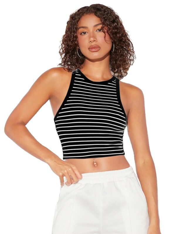 Women's & Girls' Striped Crop Racerback Tank Top - Image 7