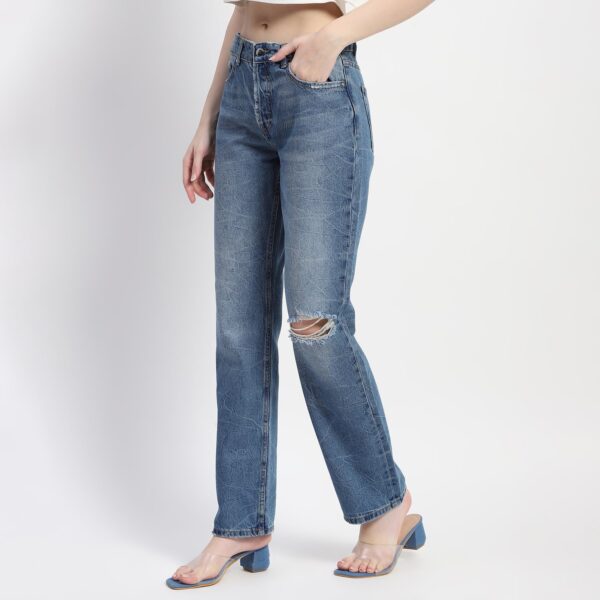 Crushed Ripped Blue Straight Denim - Image 3