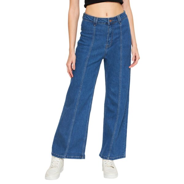 Women Solid Mid Blue Jeans