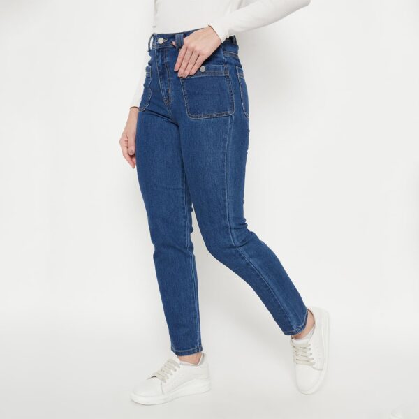 Women Solid Dark Blue Jeans - Image 4