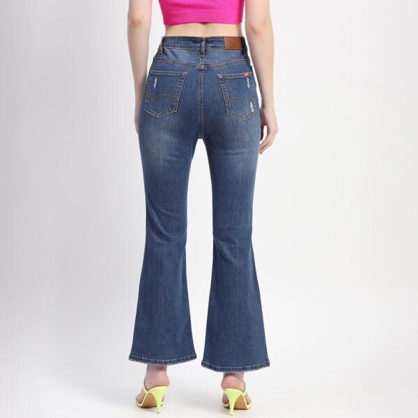 Whiskered Ripped Bootcut Blue Denim - Image 2