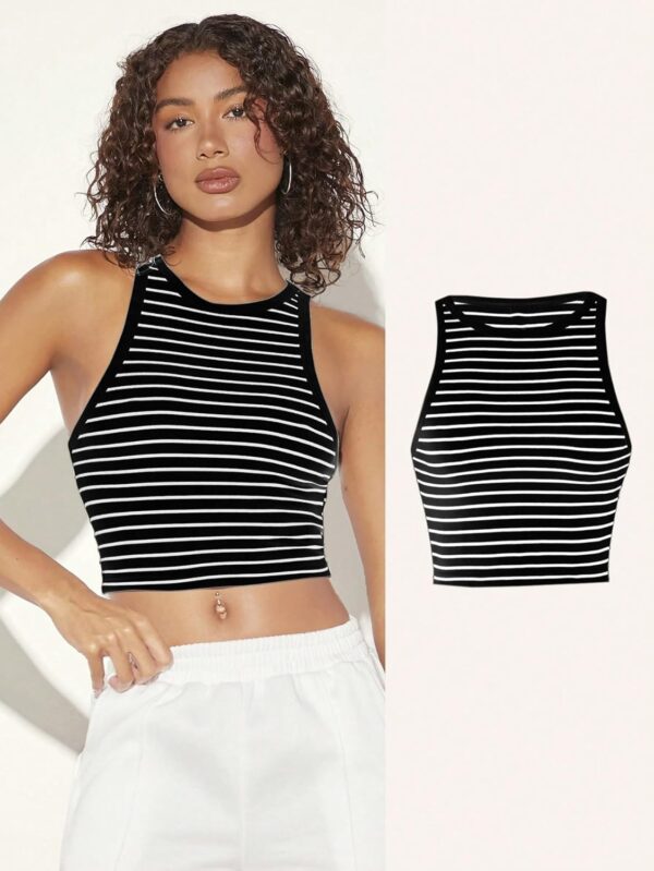 Women's & Girls' Striped Crop Racerback Tank Top - Image 12