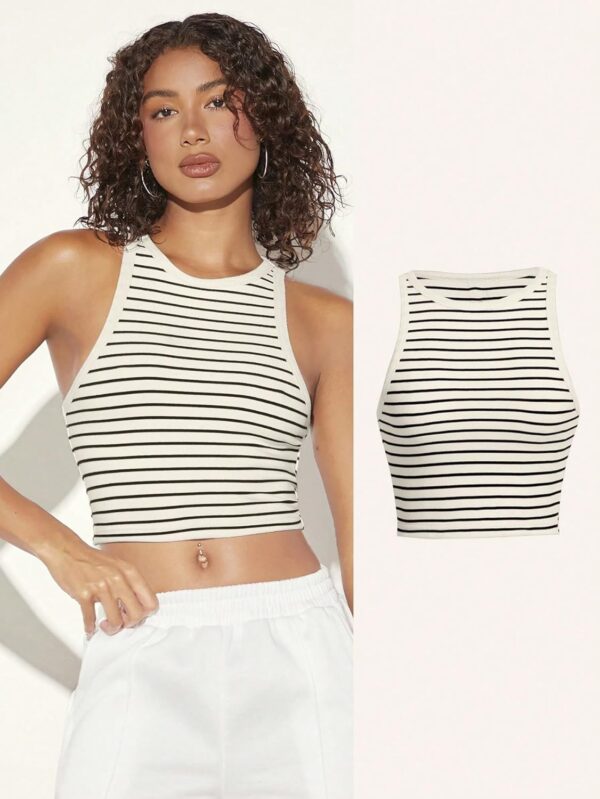 Women's & Girls' Striped Crop Racerback Tank Top - Image 6