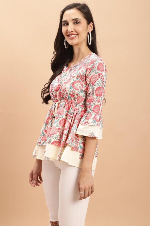 Women's Pure Cotton Jaipuri Printed Short Western Top (JOPLJPR711_Cream) - Image 3