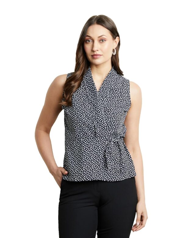 Women's All Over Print Sleeveless Wrap Top (Regular Fit | Desk-to-Dinner)