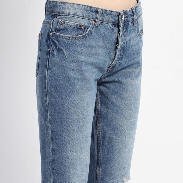 Crushed Ripped Blue Straight Denim - Image 4