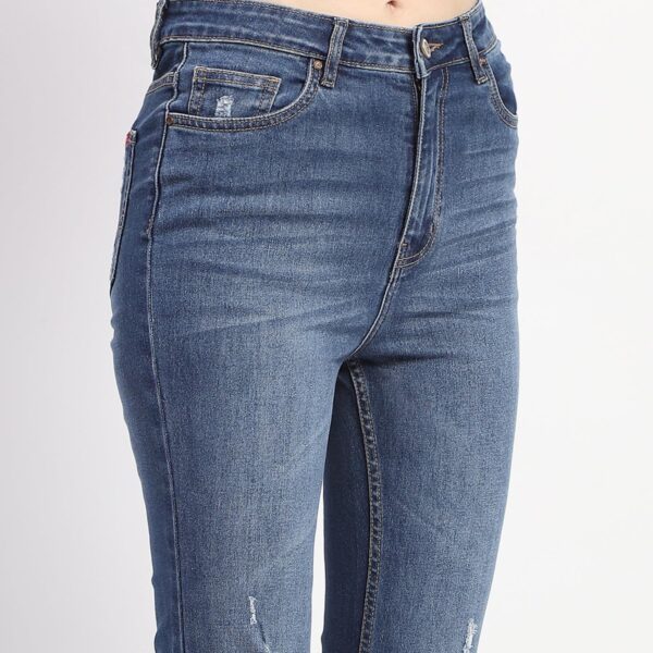 Whiskered Ripped Bootcut Blue Denim - Image 4