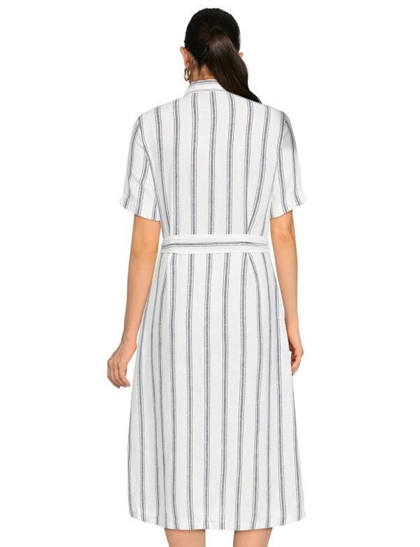 Womens Linen Blend Striped Belted Midi Dress (XS) - Image 2