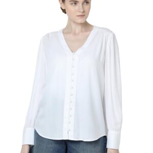 Women V-Neck Solid White Formal Shirt