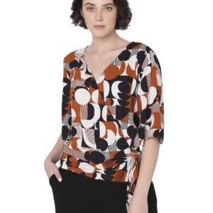 Geometric Printed Waist Tie-Up Wrap Top for Women