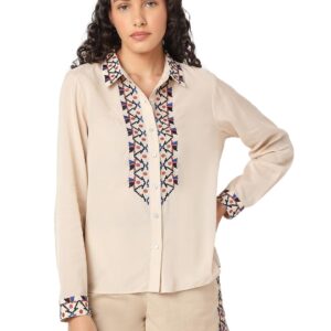 Women Cotton Regular-Fit Spread Collar Ethnic Motifs Printed Casual Shirt