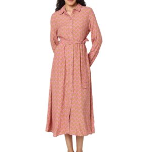 Ethnic Motifs Print Full Sleeves A-line Shirt Dress | Midi Dress for Women