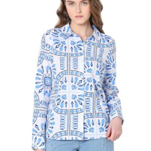 Spread Collar Printed Cotton Casual Shirt