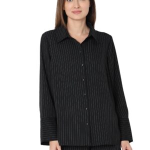 Women's Monochrome Pinstripe Regular Fit Shirt | Desk to Dinner.