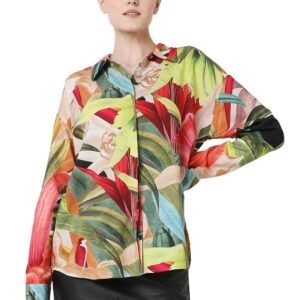 Women Spread Collar Abstract Printed Cotton Oversized Casual Shirt