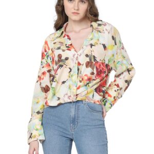 Women's Floral Linen Blend Regular Fit Shirt